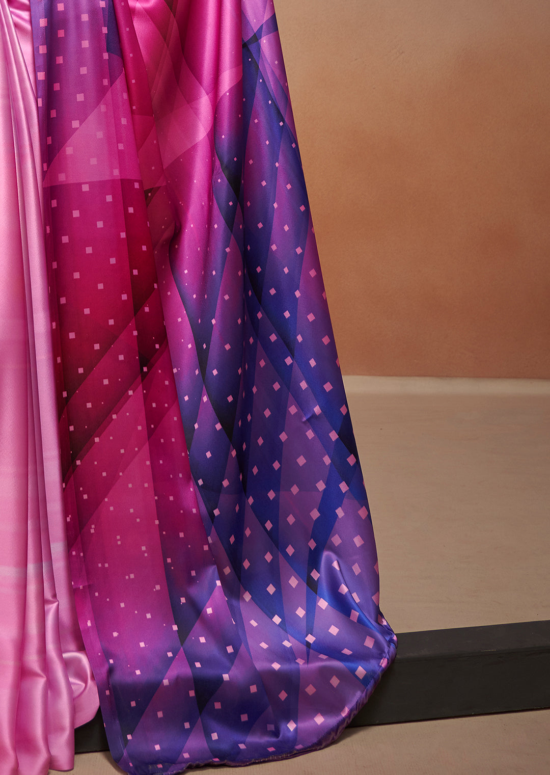 Pink Woven Digital Printed Satin Crepe Silk Saree