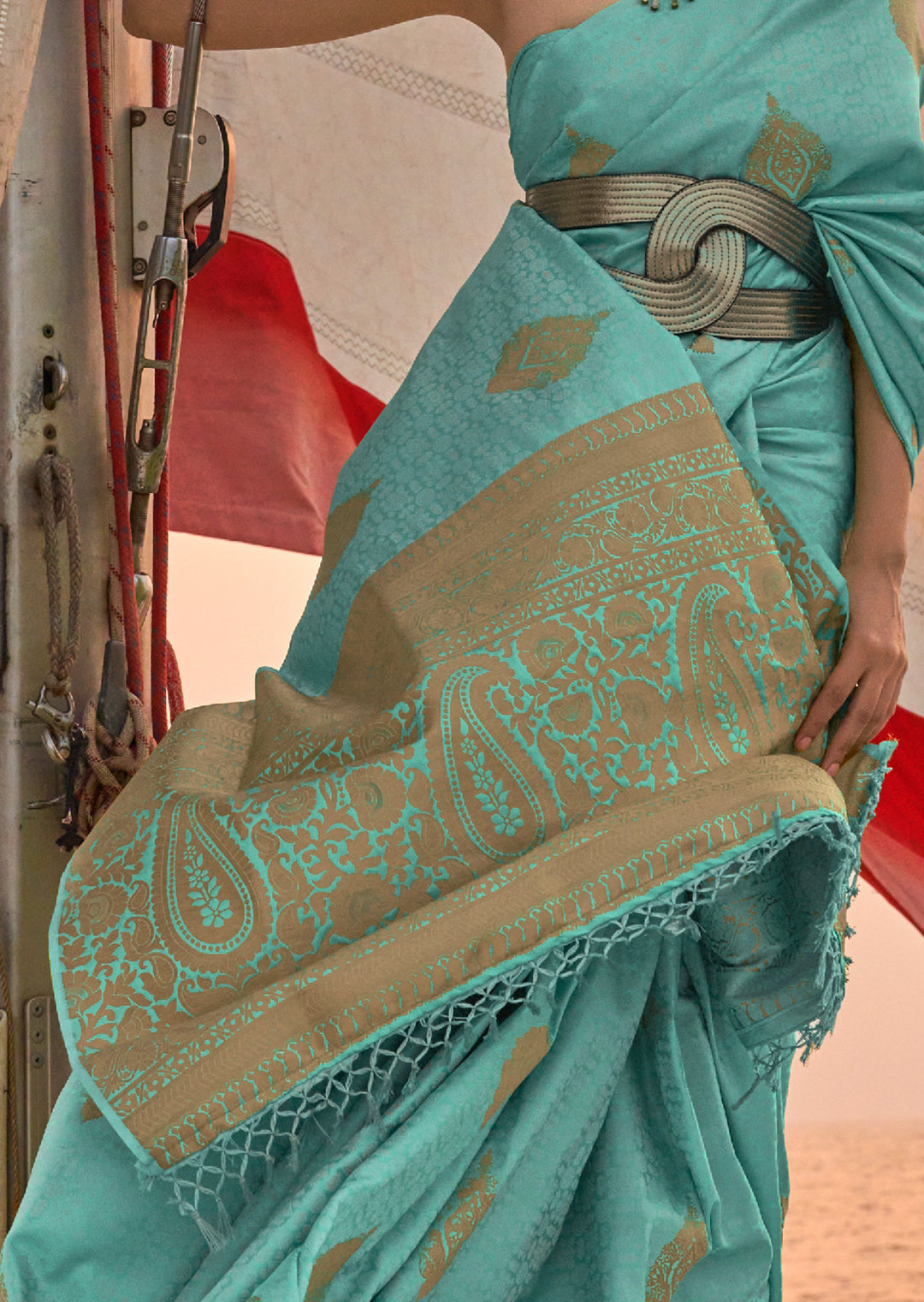 Sky Blue	Woven Pure Handloom Kanjivaram Satin Silk Saree