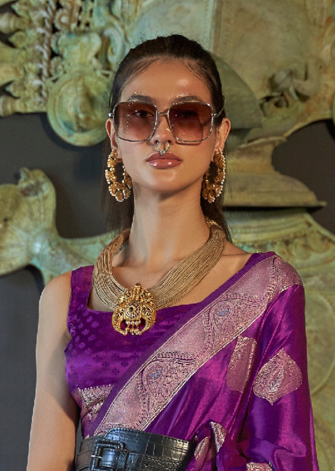 Purple Zari Woven Pure Handloom Banarasi Satin Silk Saree