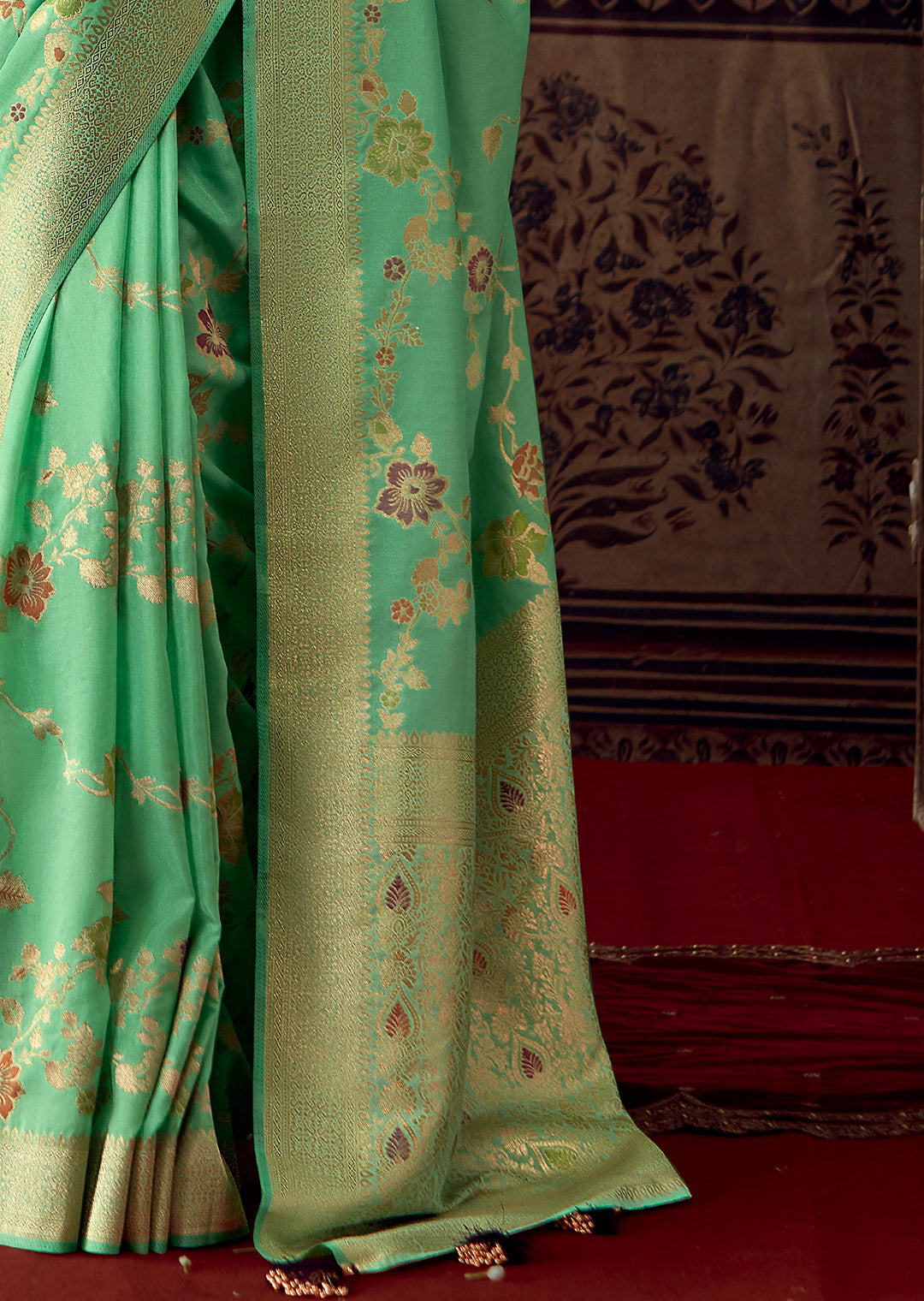 MINT GREEN MEENAKARI WOVEN DESIGNER BANARASI SILK SAREE