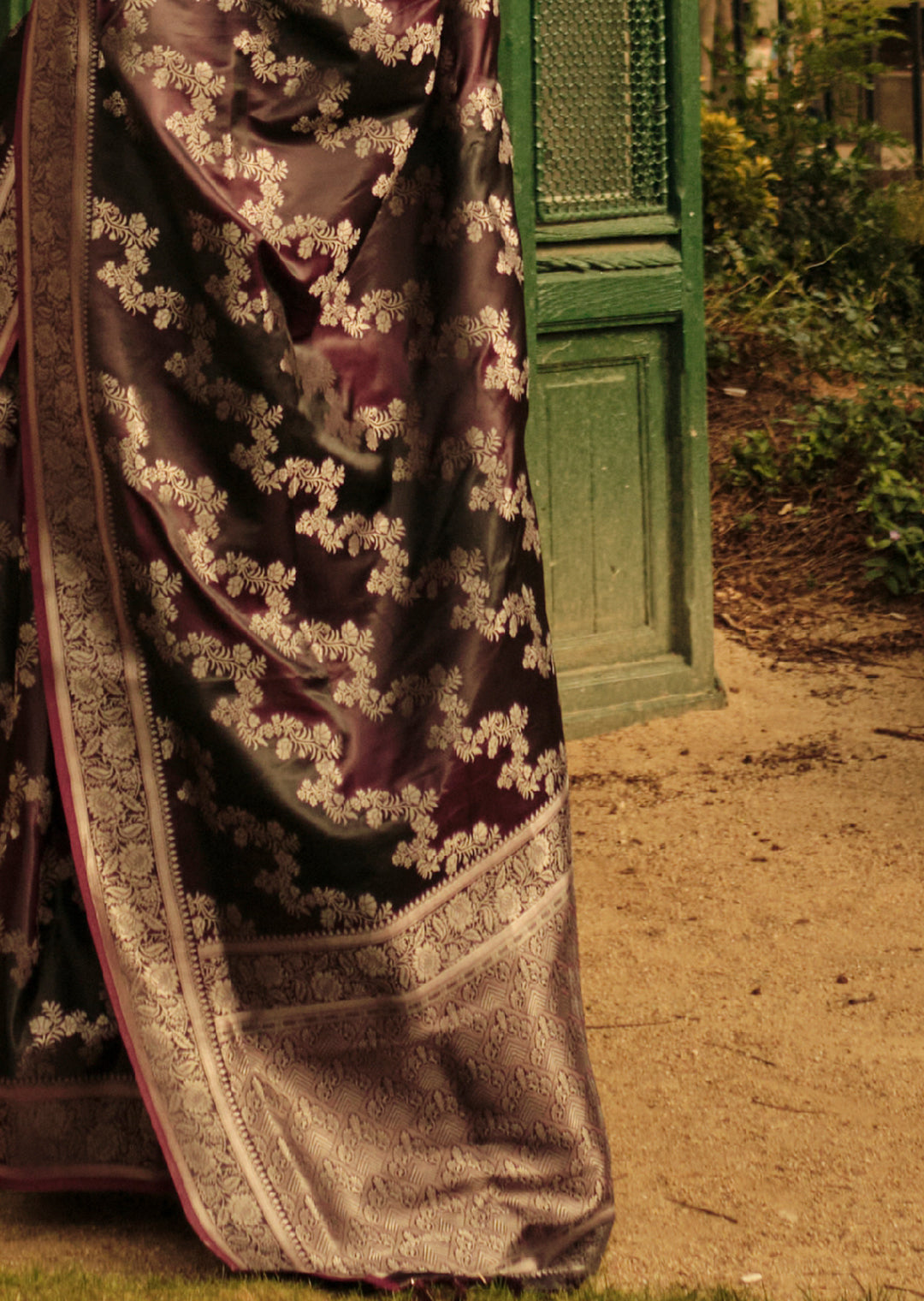 Burnt Maroon Woven Pure Handloom Banarasi Satin Silk Saree