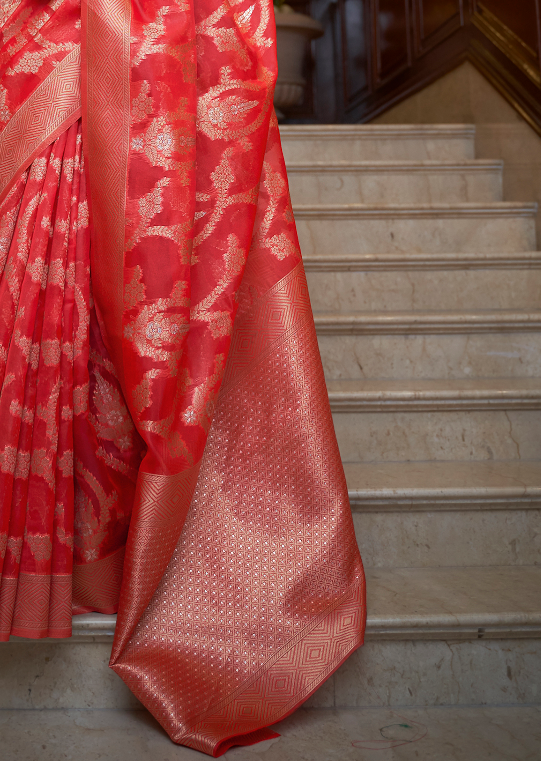 COPPER RED	ZARI WOVEN HANDLOOM ORGANZA SILK SAREE