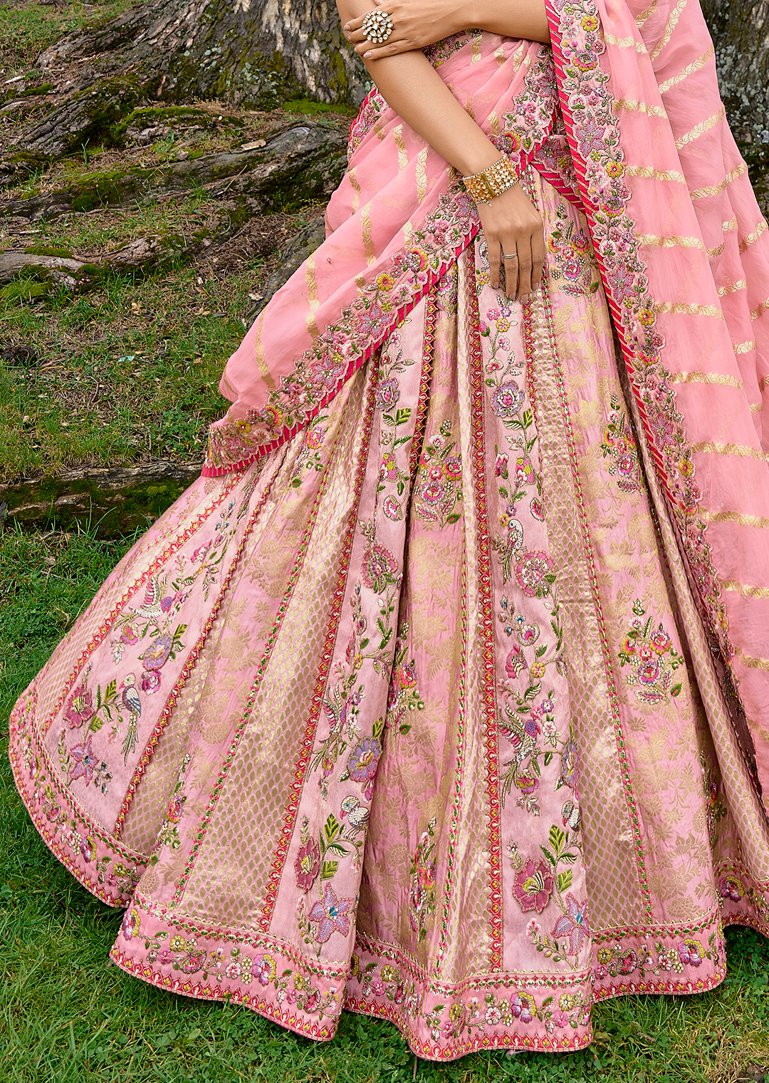 Crepe Pink Heavy Embroidered Premium Designer Silk Lehenga