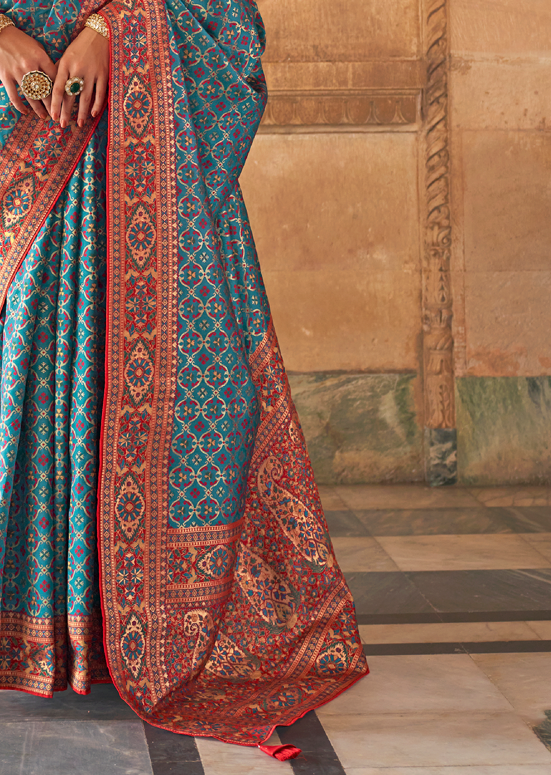 Teal Blue Traditional Royal Patola Silk Saree