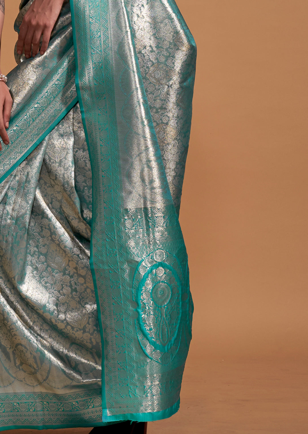 Turquoise Blue Zari Woven Pure Handloom Kanjivaram Silk Saree