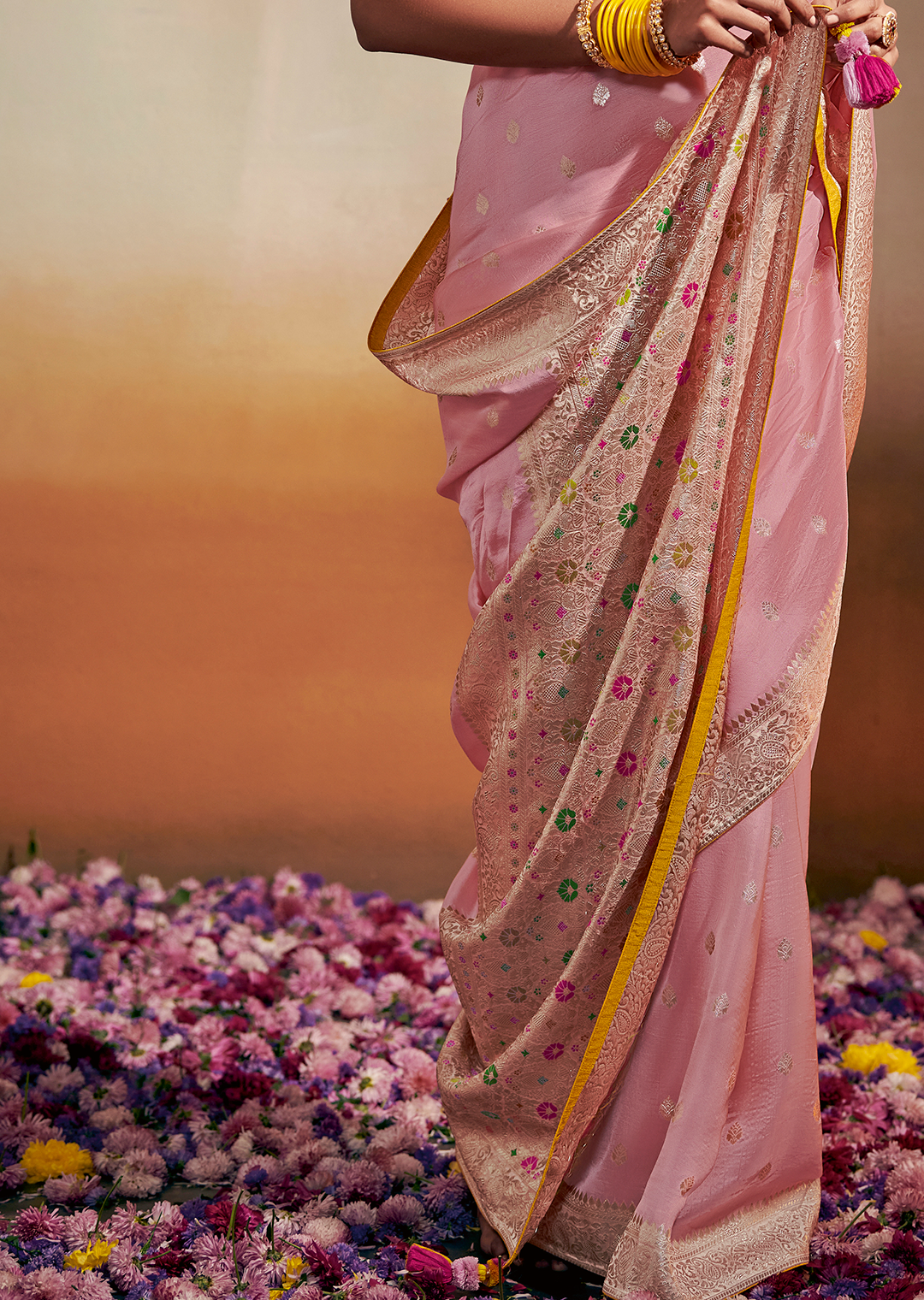 CREPE PINK	WOVEN PURE CHINON CHIFFON DESIGNER SILK SAREE