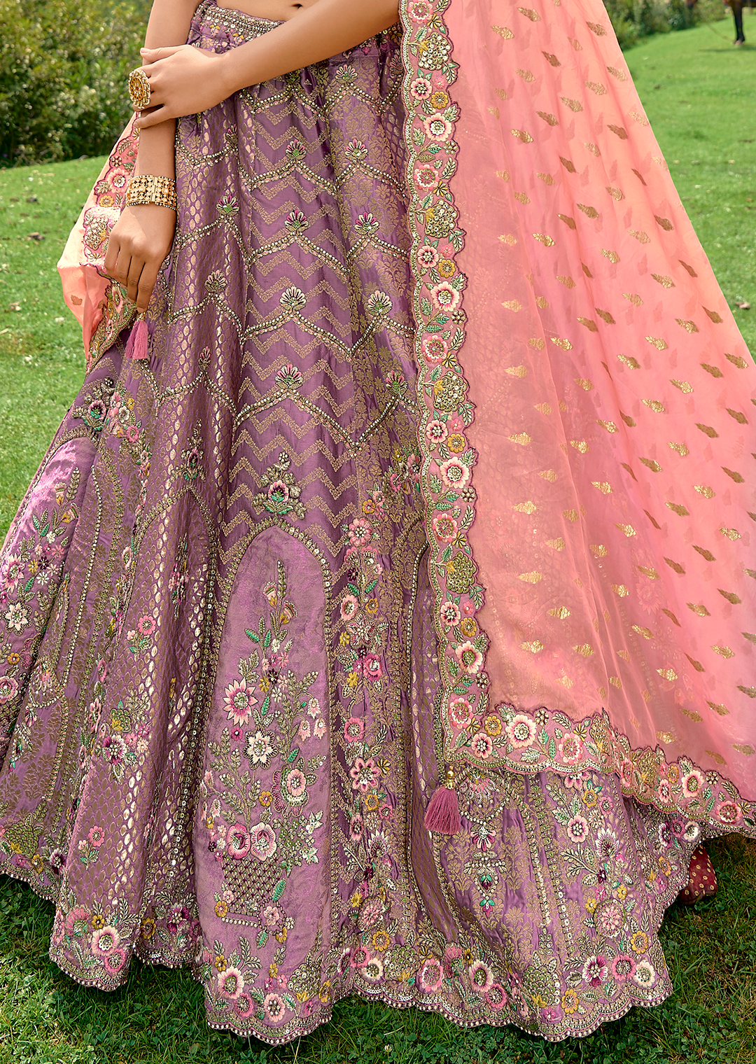 Byzantine Purple Heavy Embroidered Premium Designer Silk Lehenga