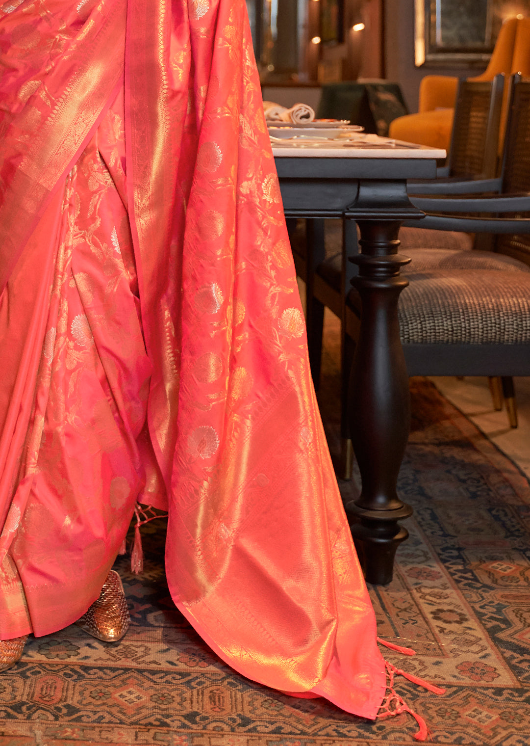 SUNSET ORANGE ZARI WOVEN HANDLOOM BANARASI SILK SAREE