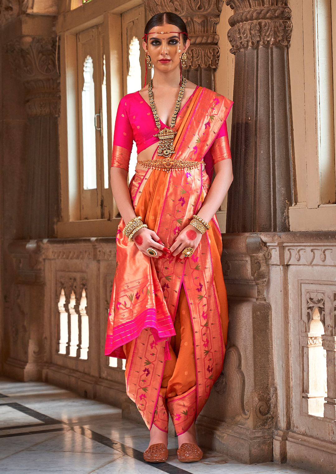 Mango Orange Woven Traditional Royal Patola Paithani Silk Saree