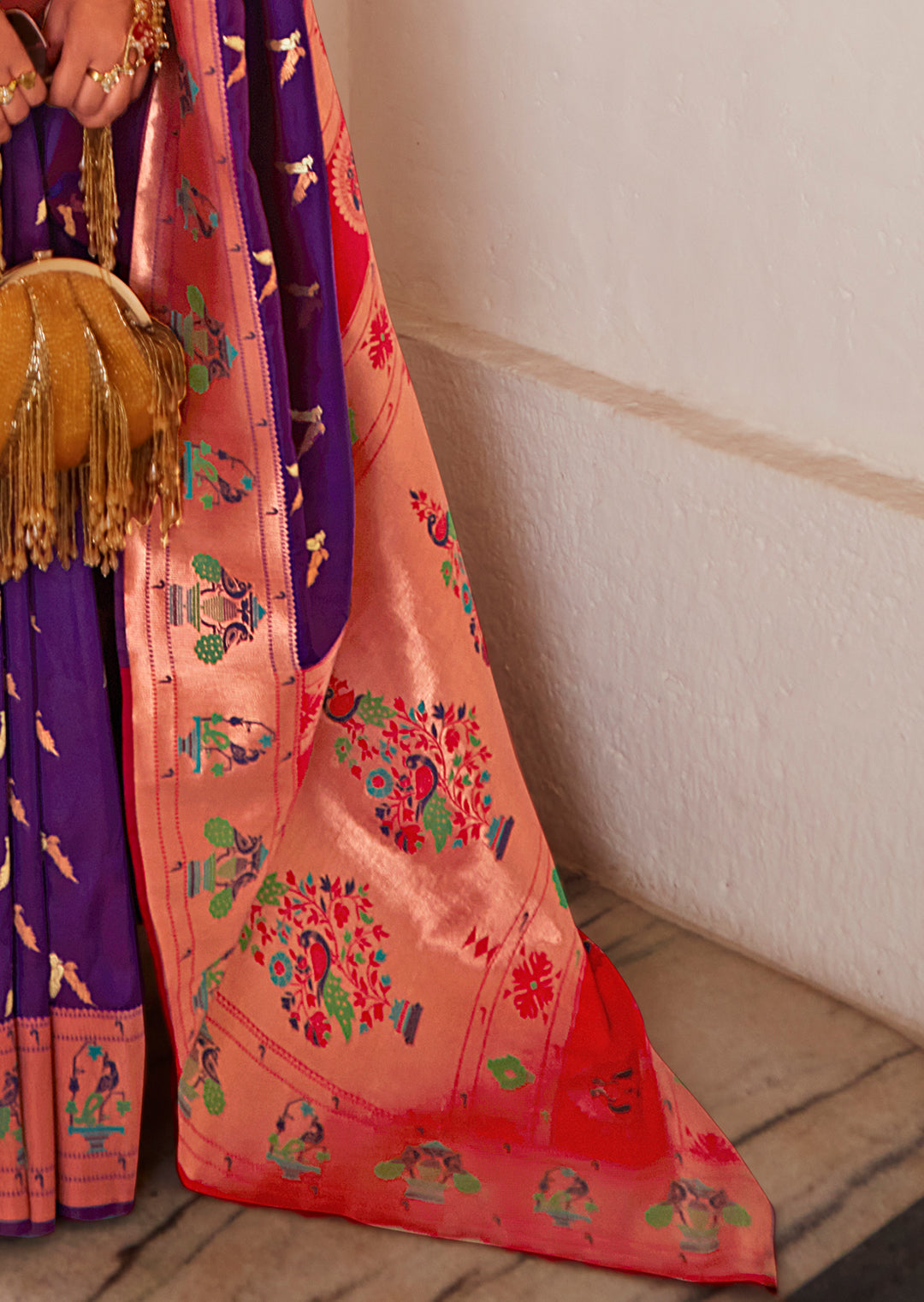 Purple Copper Zari Woven Traditional Paithani Silk Saree