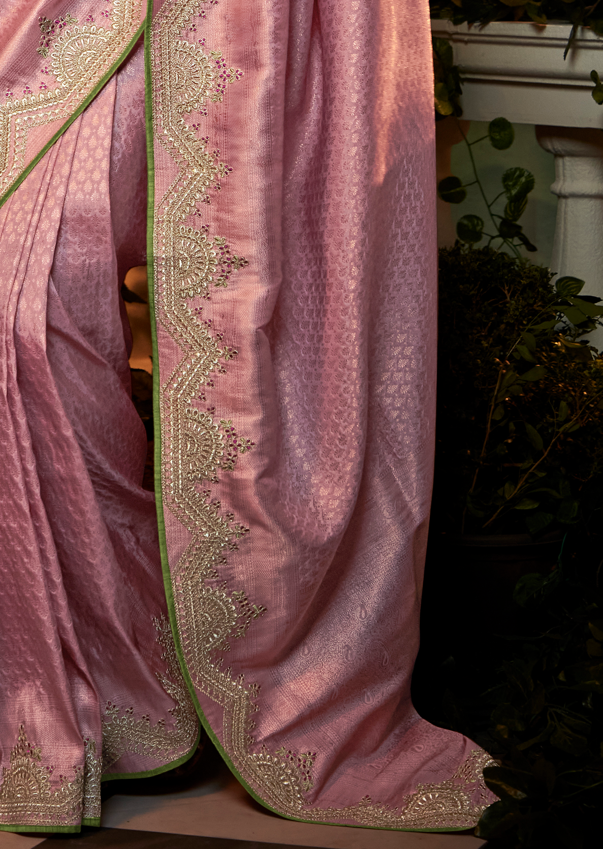 CARNATION PINK HEAVY EMBROIDERED DESIGNER KANJIVARAM SILK SAREE