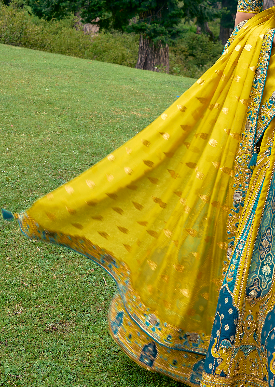 Canary Yellow Heavy Embroidered Premium Designer Silk Lehenga