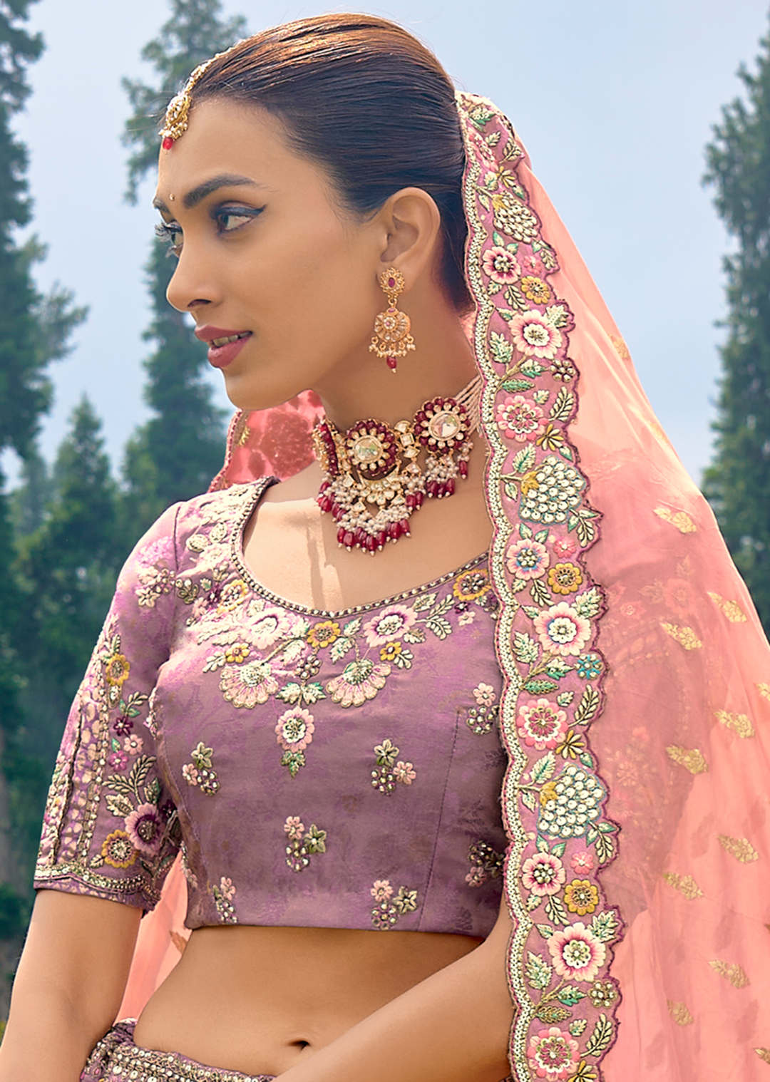 Byzantine Purple Heavy Embroidered Premium Designer Silk Lehenga