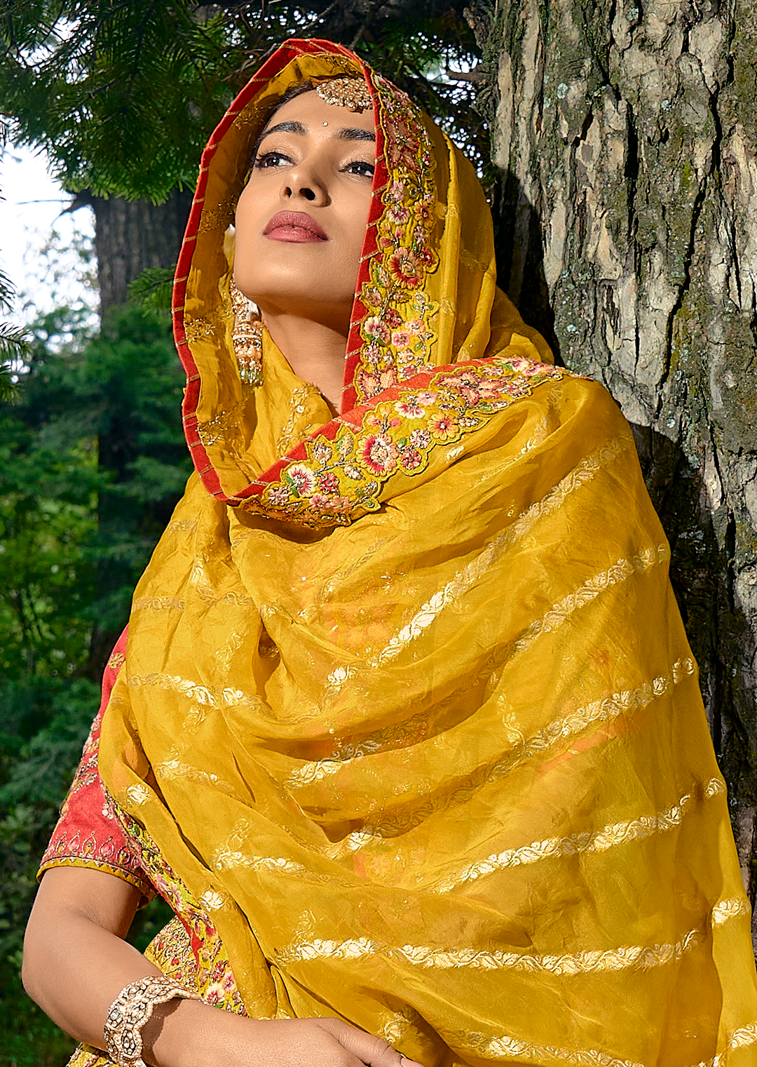 Golden Yellow Heavy Embroidered Premium Designer Silk Lehenga