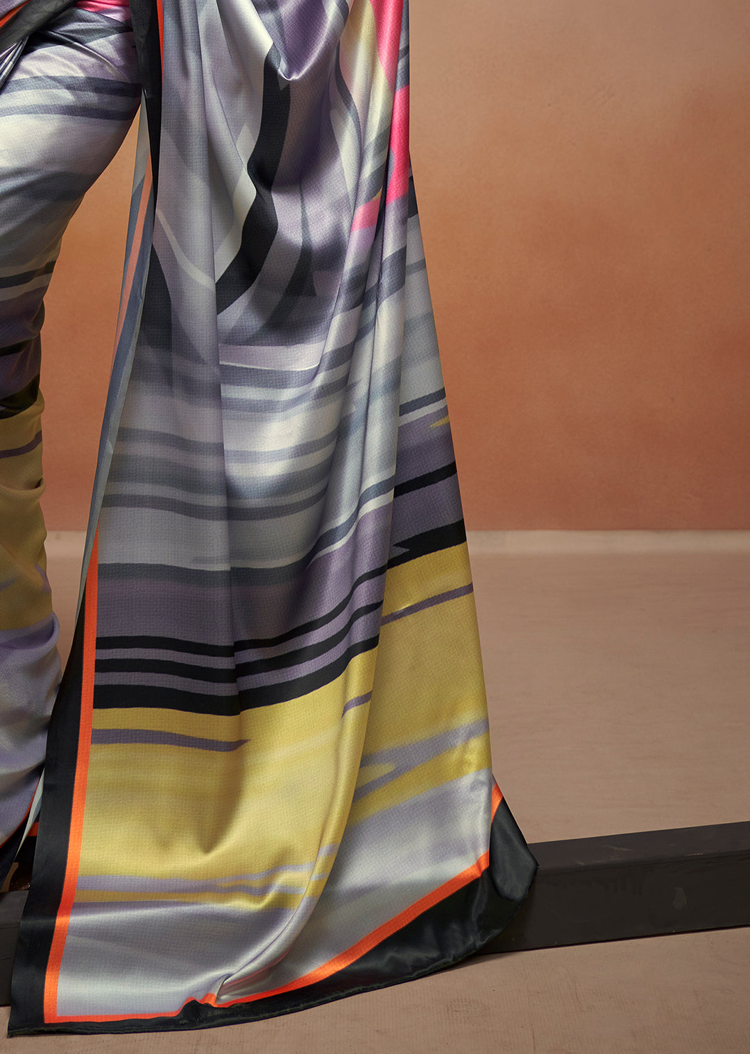 Grey Woven Digital Printed Satin Crepe Silk Saree