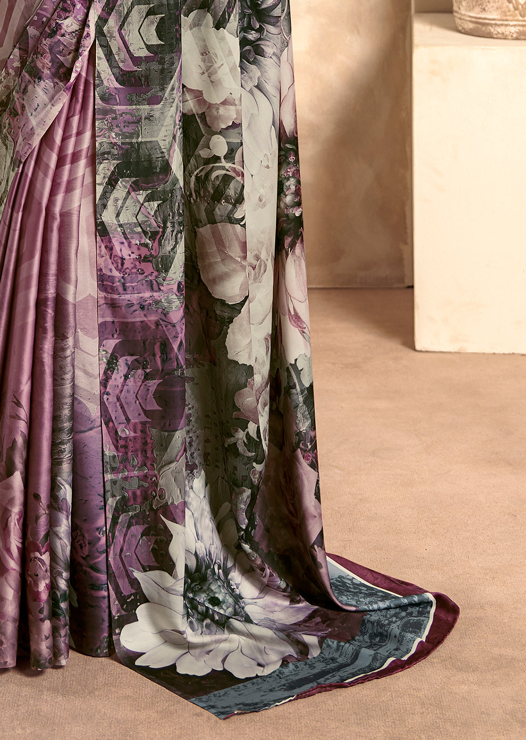 Heather Purple Woven Digital Printed Crepe Silk Saree