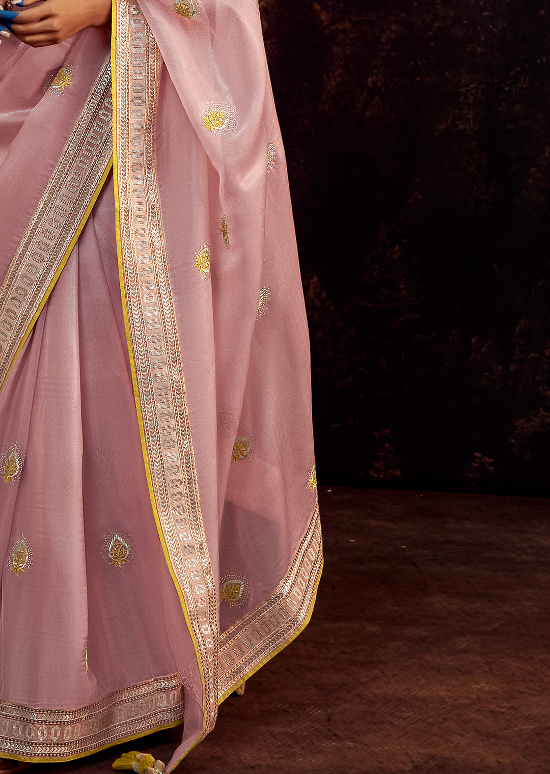 LIGHT PINK PURE TISSUE SILK DESIGNER SAREE