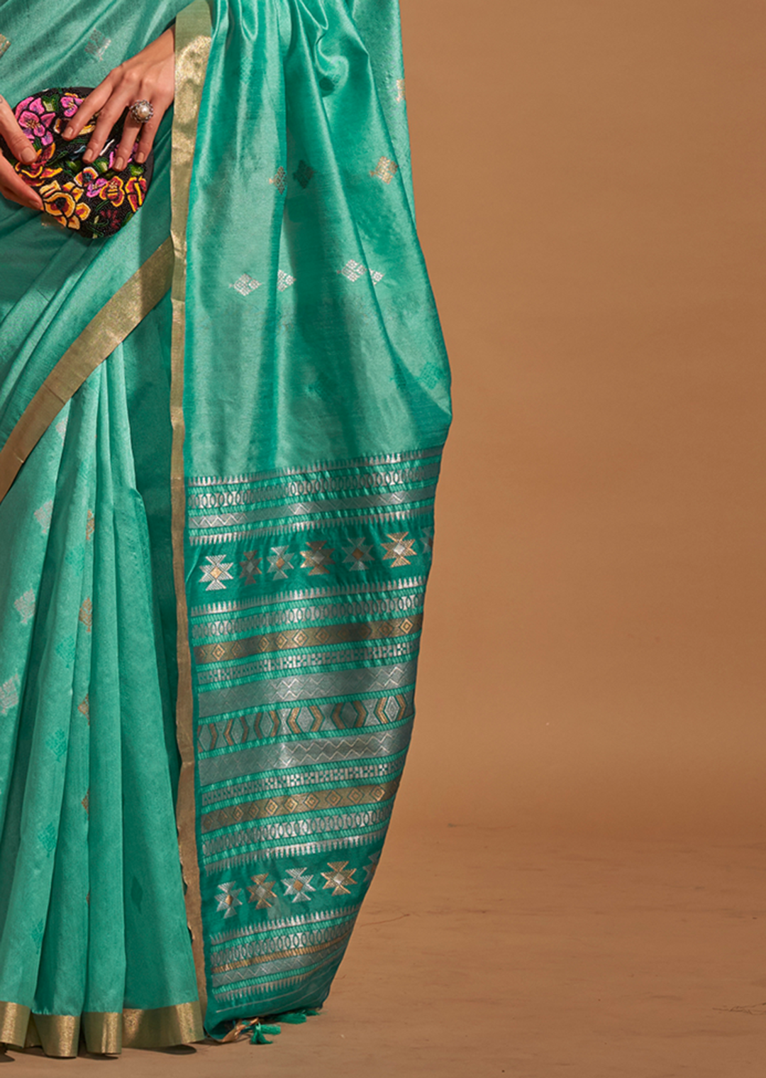 Turquoise Blue Woven Pure Handloom Silk Saree