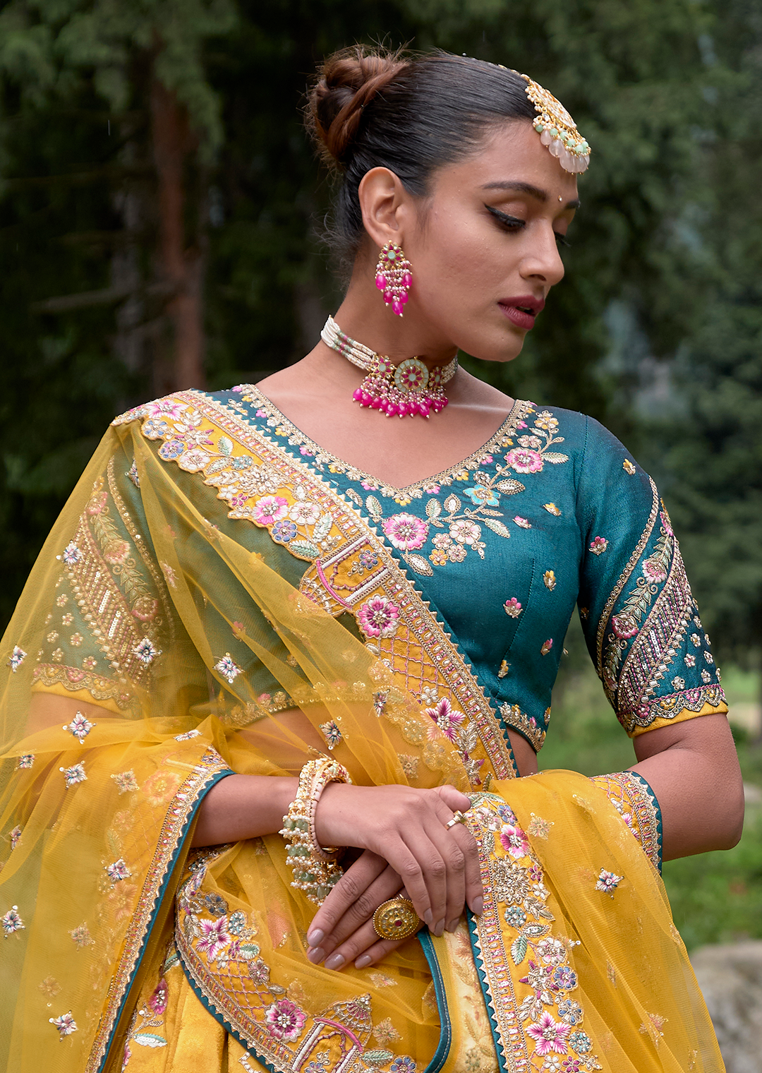 Mustard Yellow Hand Worked Premium Designer Silk Lehenga