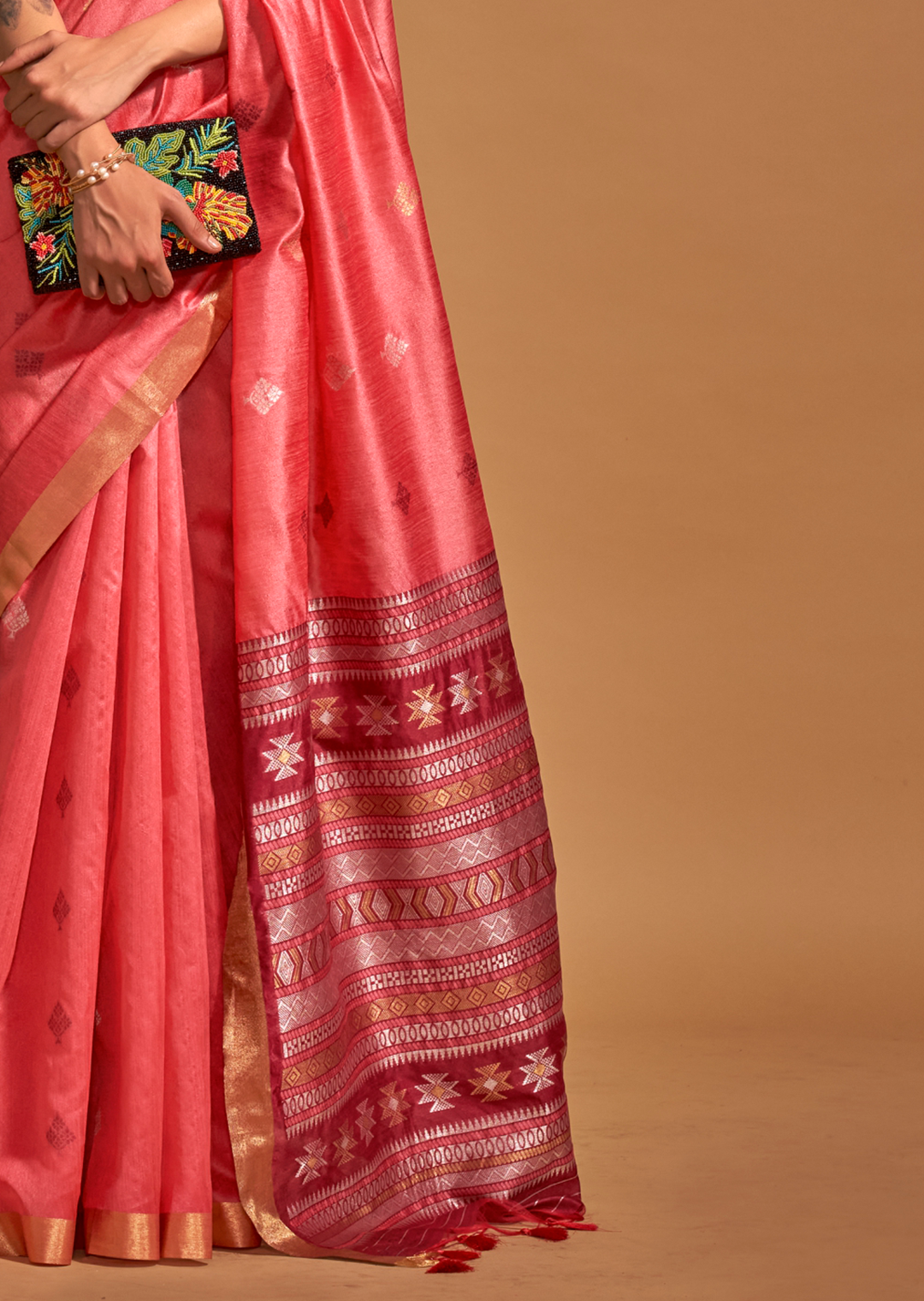 Georgia Peach Woven Pure Handloom Silk Saree