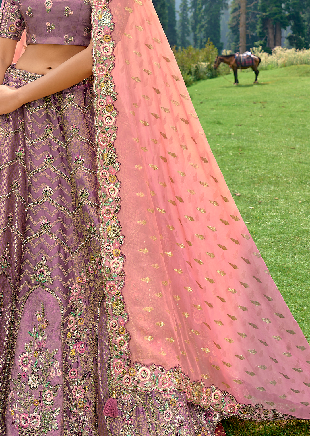 Byzantine Purple Heavy Embroidered Premium Designer Silk Lehenga