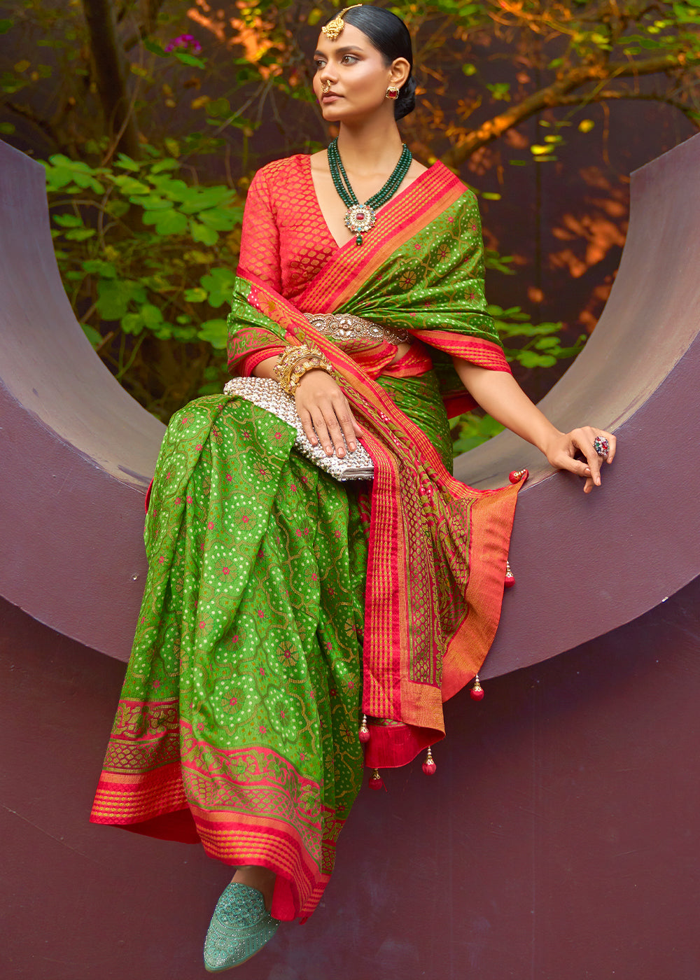 SHAMROCK GREEN WOVEN PURE BRASSO CHIFFON SAREE