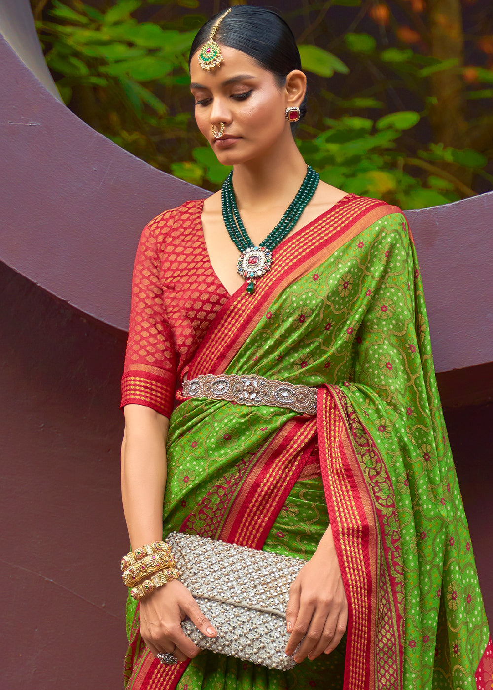 SHAMROCK GREEN WOVEN PURE BRASSO CHIFFON SAREE