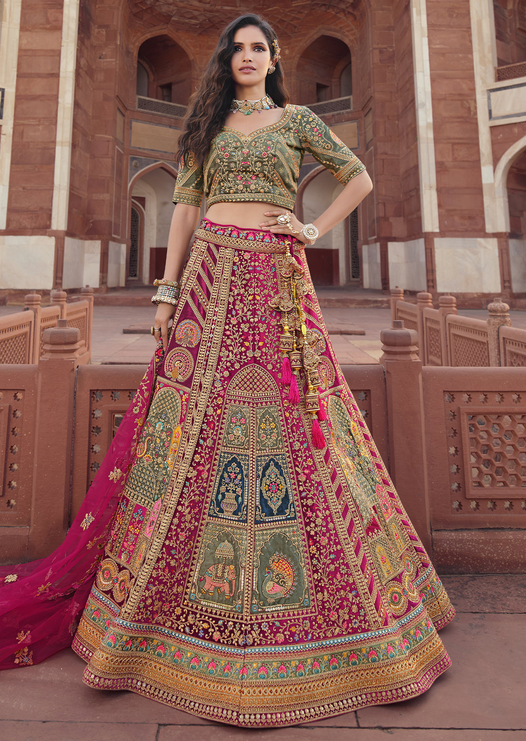 Buy Stylish Red Velvet Embroidered Designer Bridal Lehenga Choli With Net  Dupatta at best price - Gitanjali Fashions