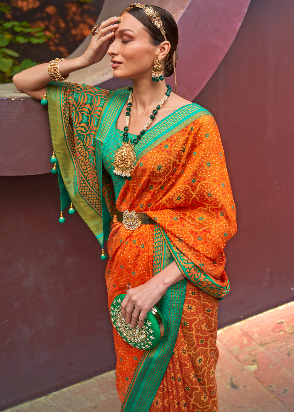 ORANGE WOVEN PURE BRASSO CHIFFON SAREE