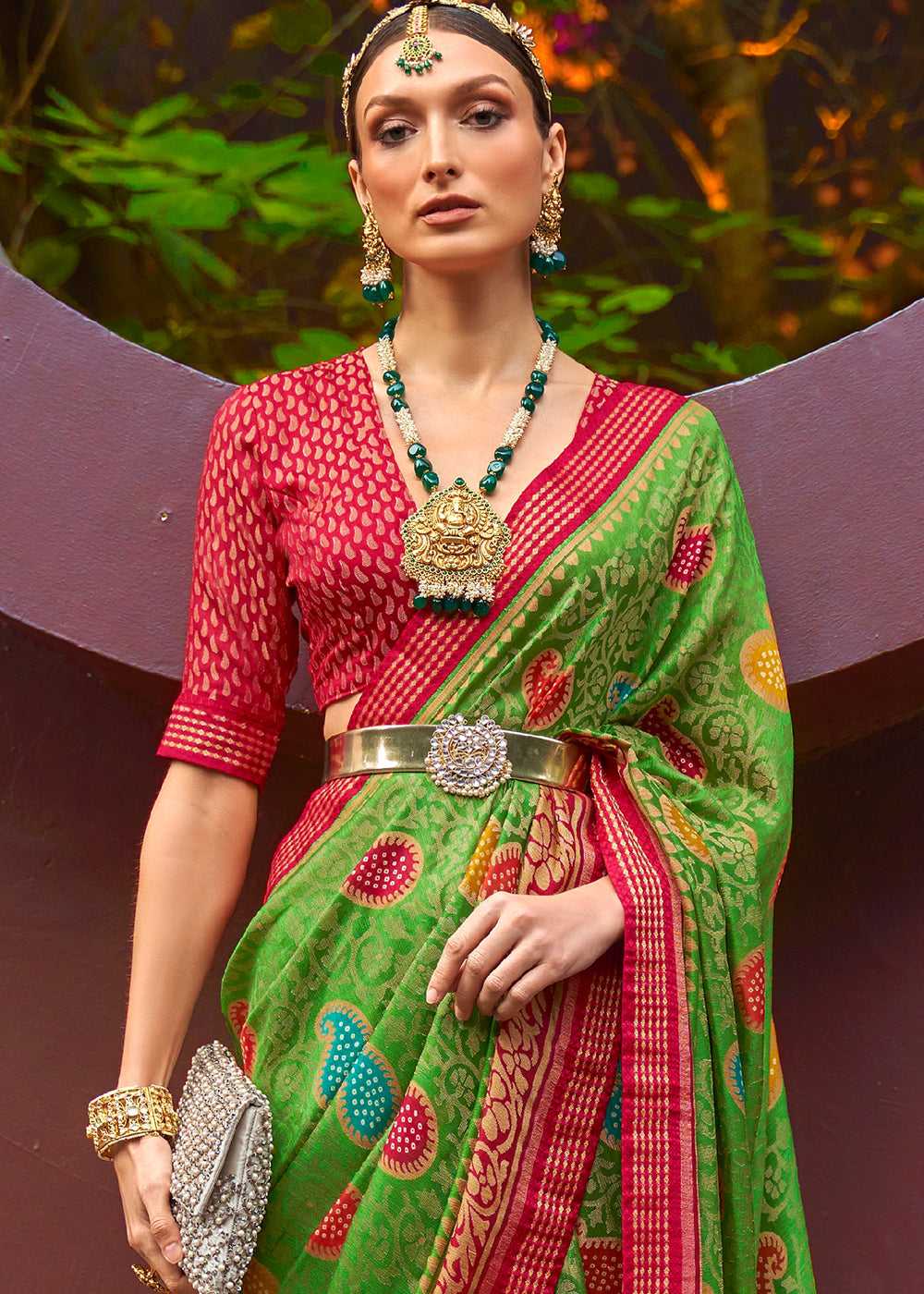 SHAMROCK GREEN WOVEN PURE BRASSO CHIFFON SAREE