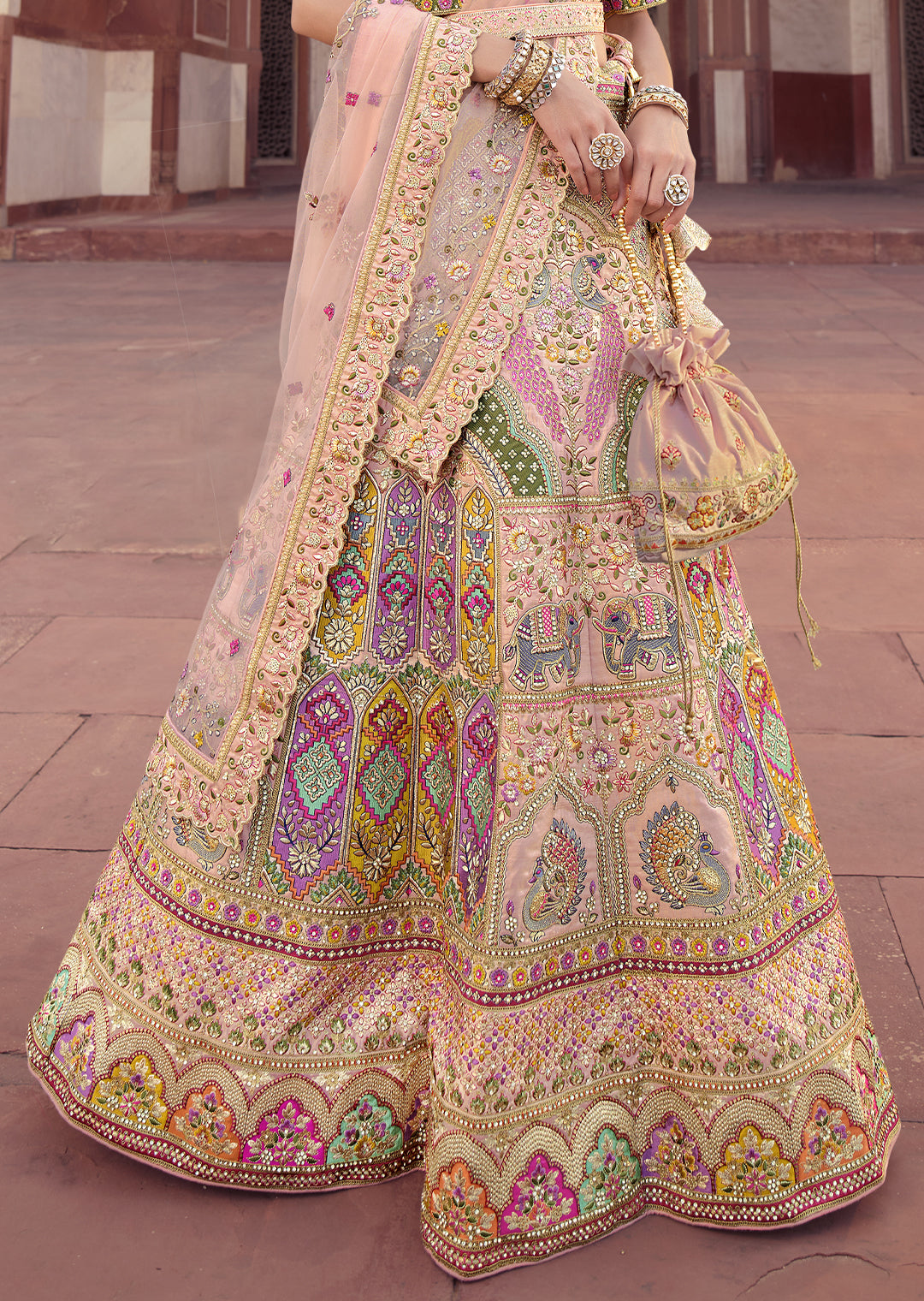 LEMONADE PINK HEAVY EMBROIDERED DESIGNER BRIDAL LEHENGA