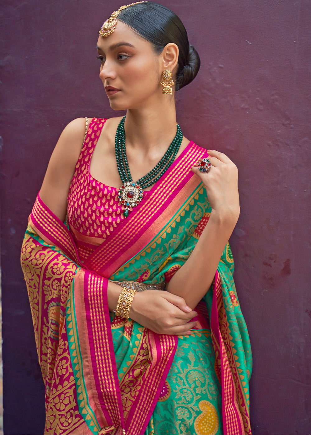 AQUA MARINE GREEN WOVEN PURE BRASSO CHIFFON SAREE