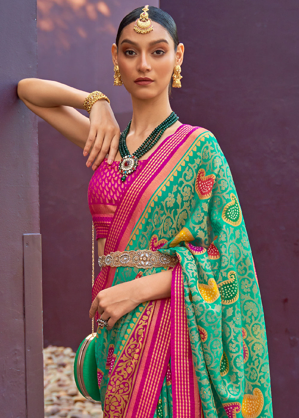 AQUA MARINE GREEN WOVEN PURE BRASSO CHIFFON SAREE