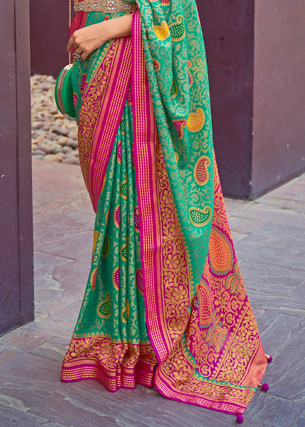 AQUA MARINE GREEN WOVEN PURE BRASSO CHIFFON SAREE