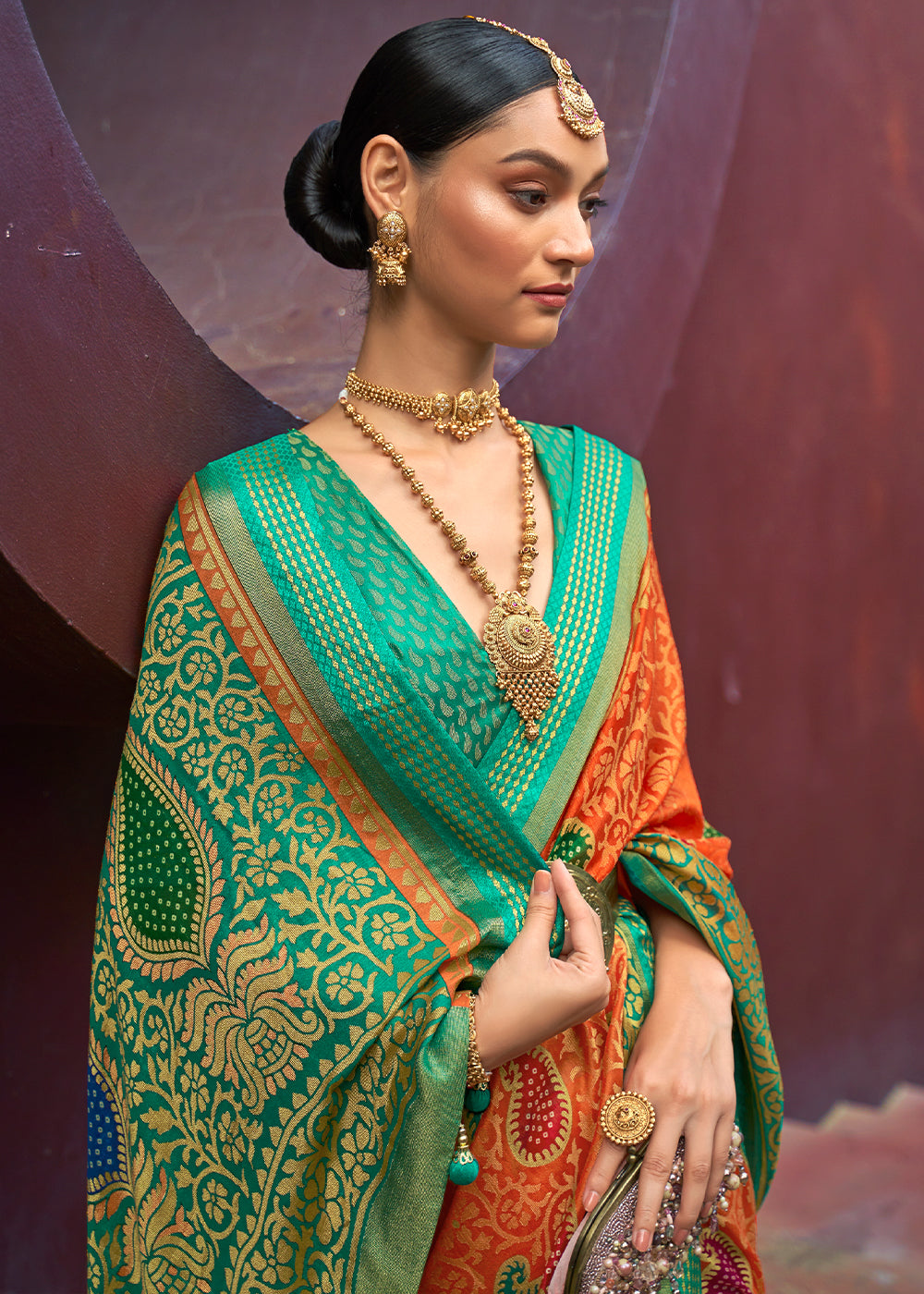 DEEP ORANGE WOVEN PURE BRASSO CHIFFON SAREE