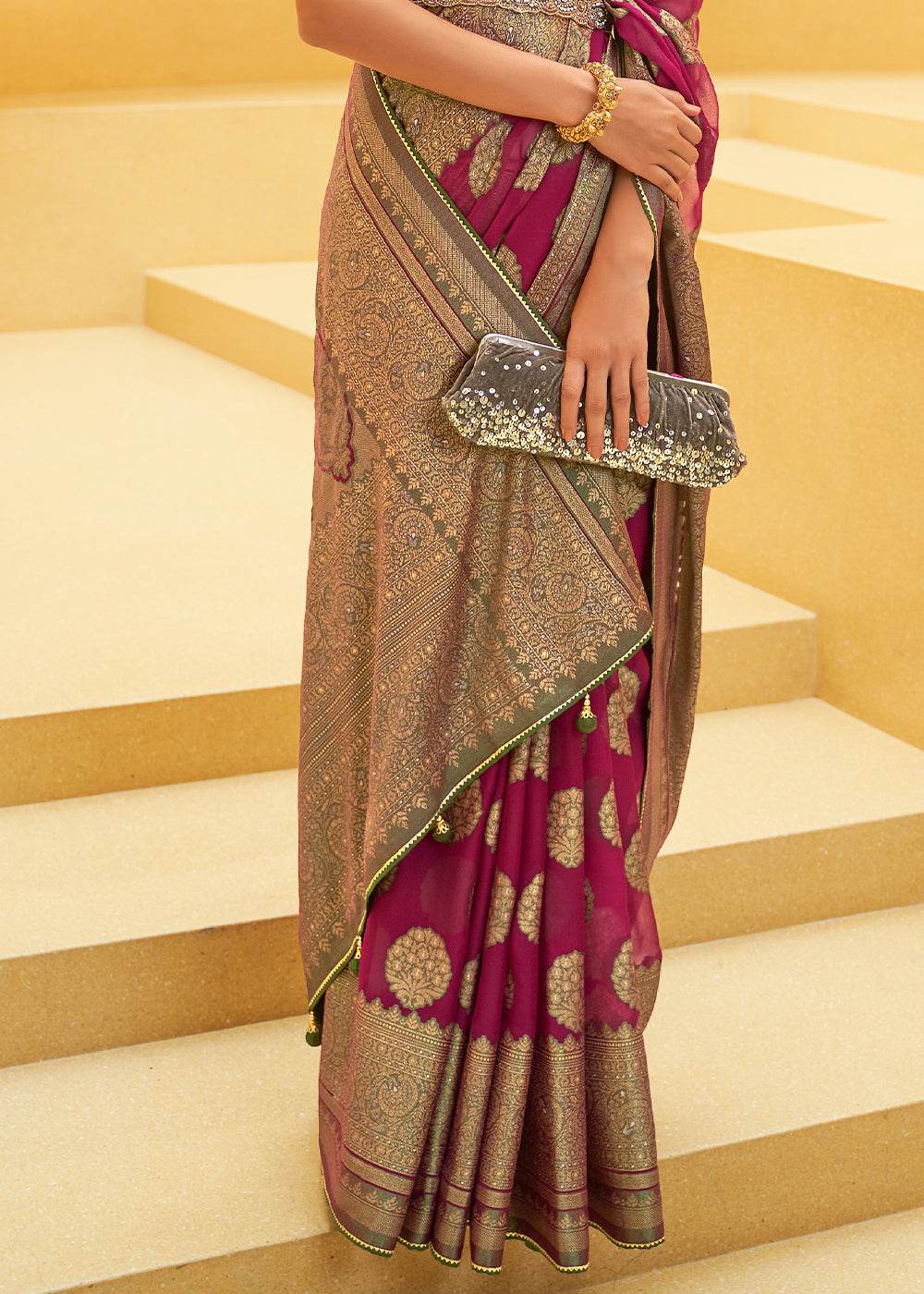 RUBY PINK WOVEN PURE BRASSO ORGANZA SAREE