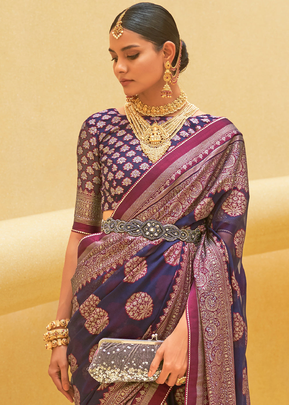 DEEP TRUE PURPLE	WOVEN PURE BRASSO ORGANZA SAREE