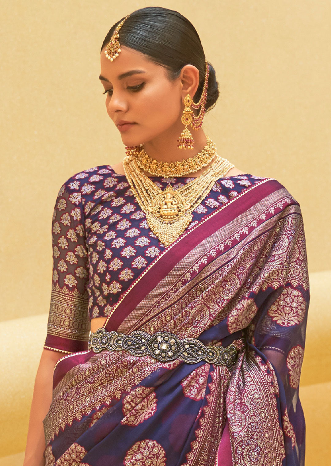 DEEP TRUE PURPLE	WOVEN PURE BRASSO ORGANZA SAREE