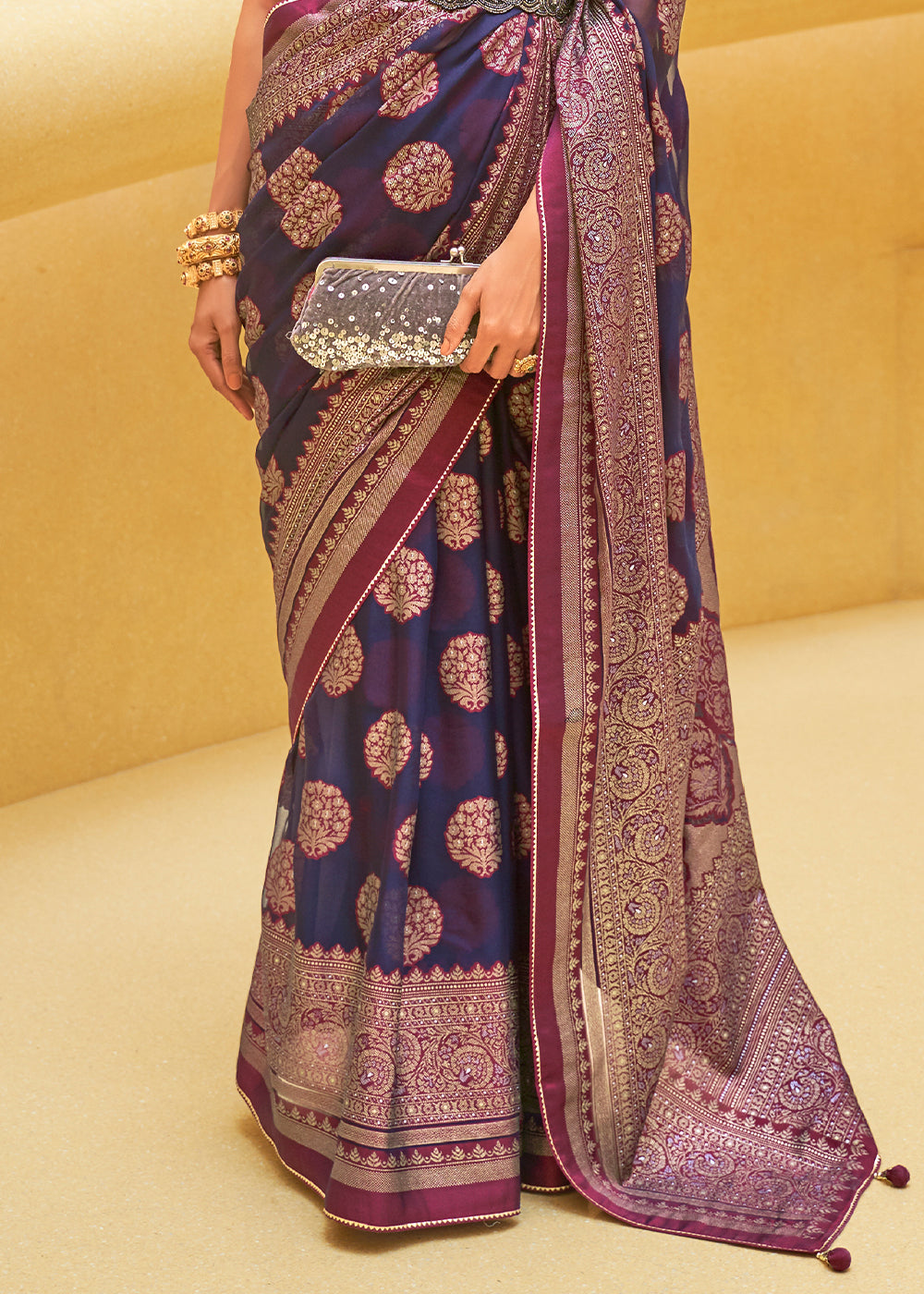 DEEP TRUE PURPLE	WOVEN PURE BRASSO ORGANZA SAREE