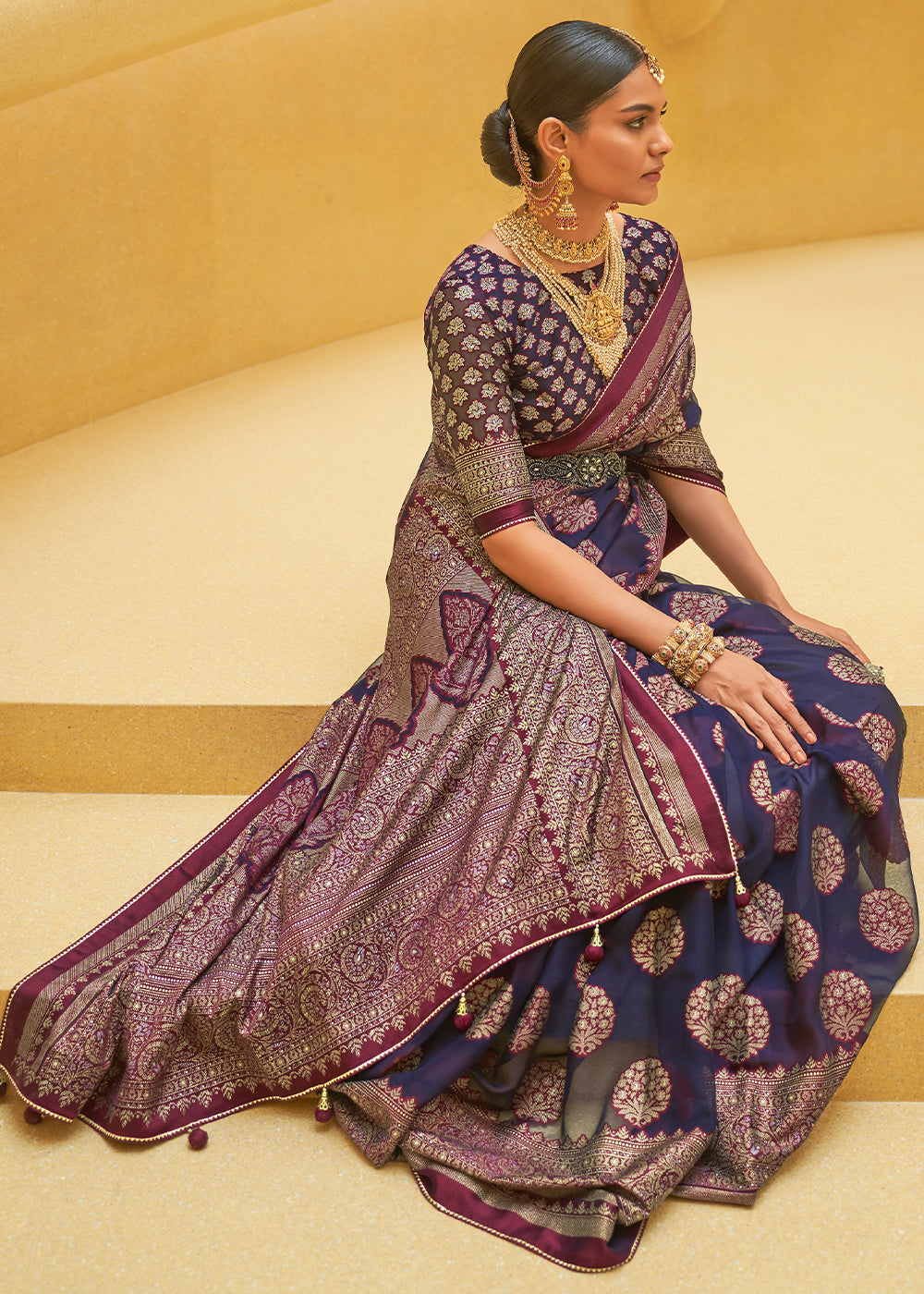 DEEP TRUE PURPLE	WOVEN PURE BRASSO ORGANZA SAREE