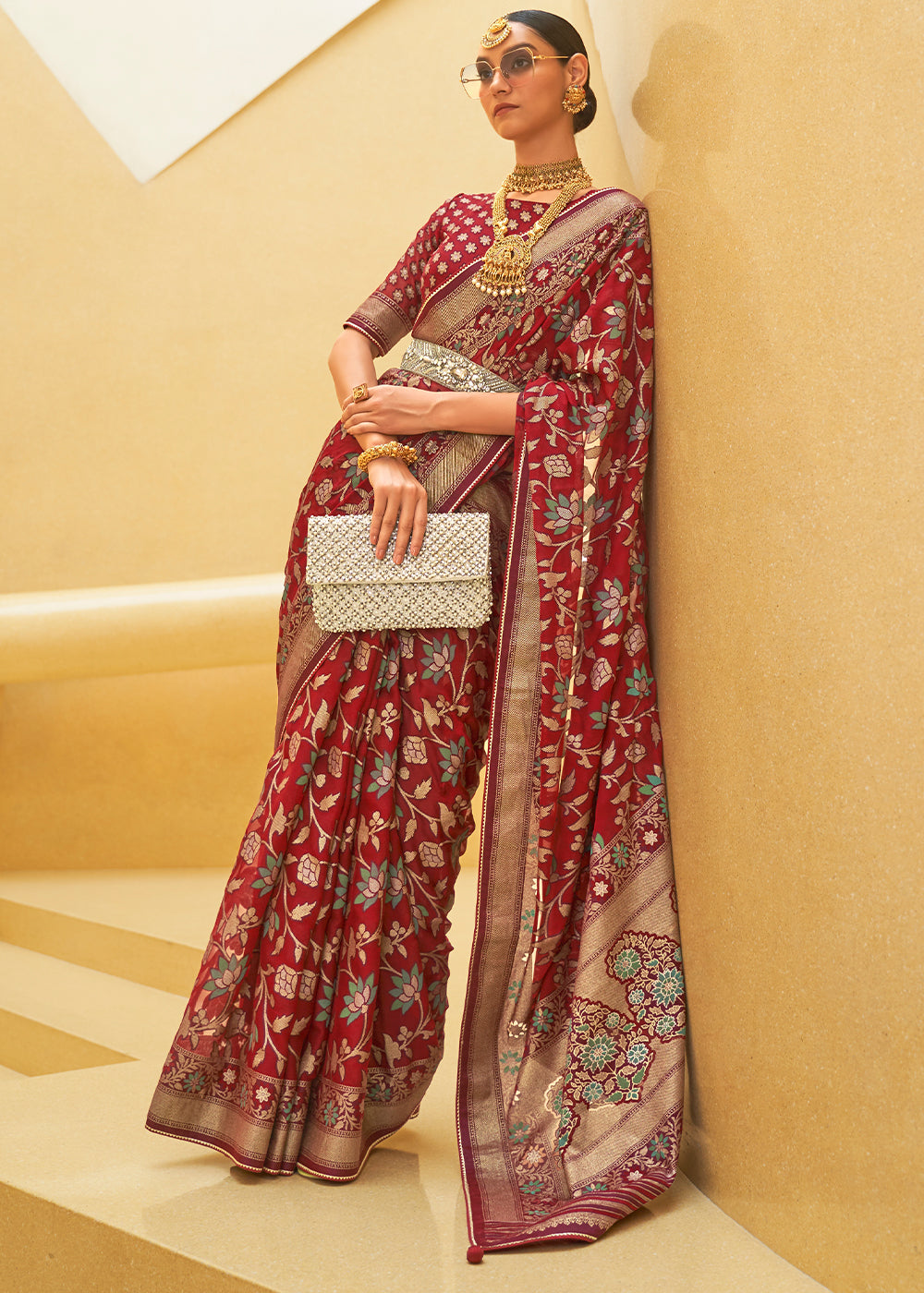 Classic Look Pure soft organza saree with beautiful floral prints nd fancy  3mm sequence -Style Array