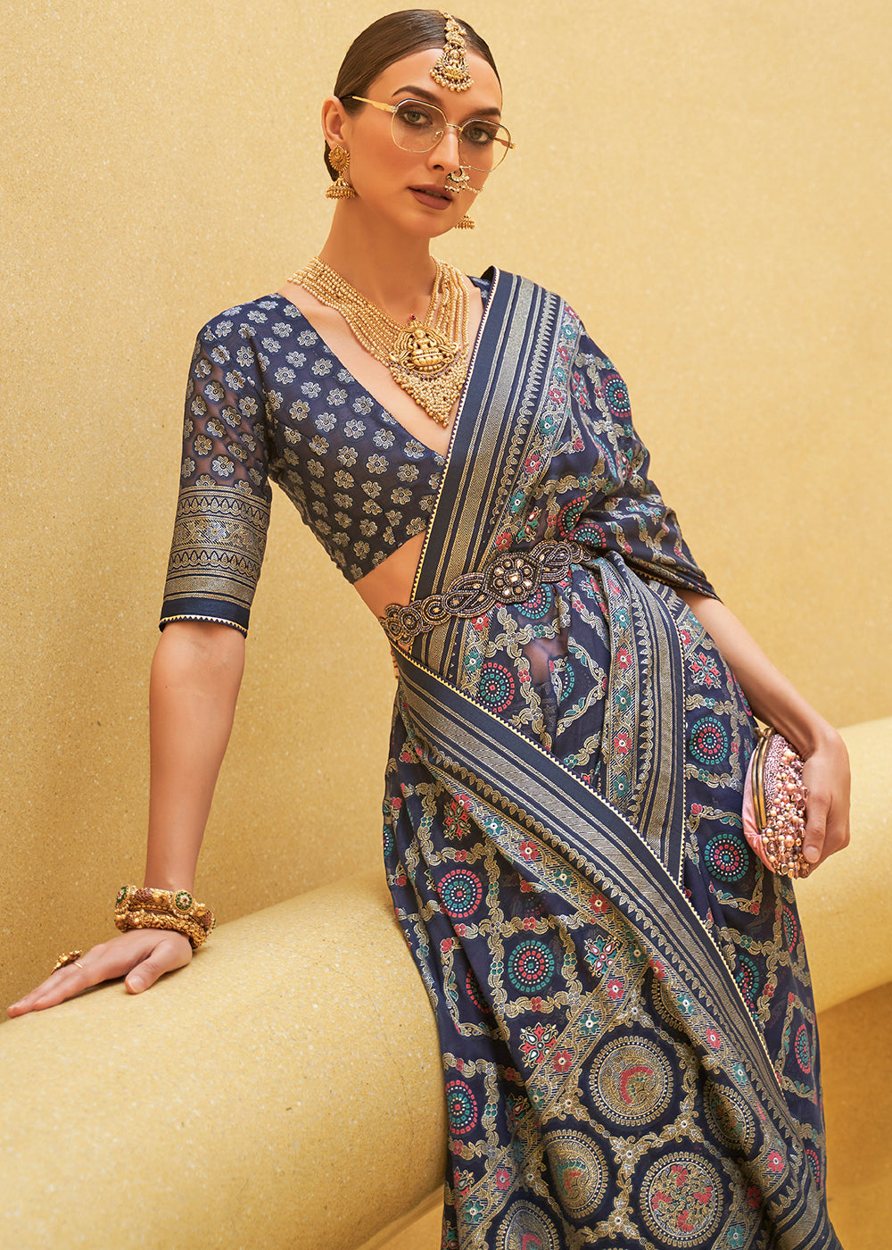 COBALT BLUE WOVEN PURE BRASSO ORGANZA SAREE