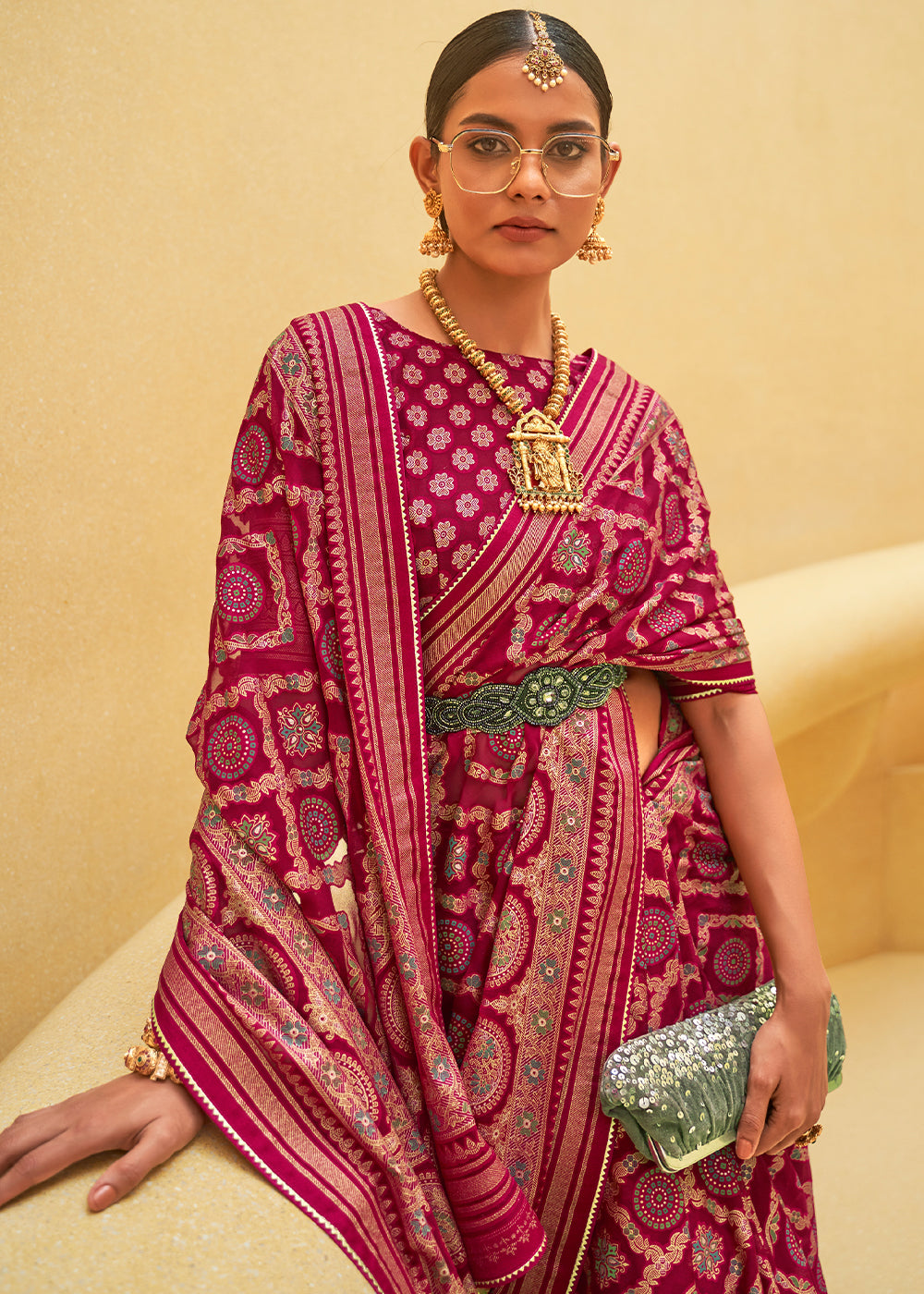 RUBY RED WOVEN PURE BRASSO ORGANZA SAREE