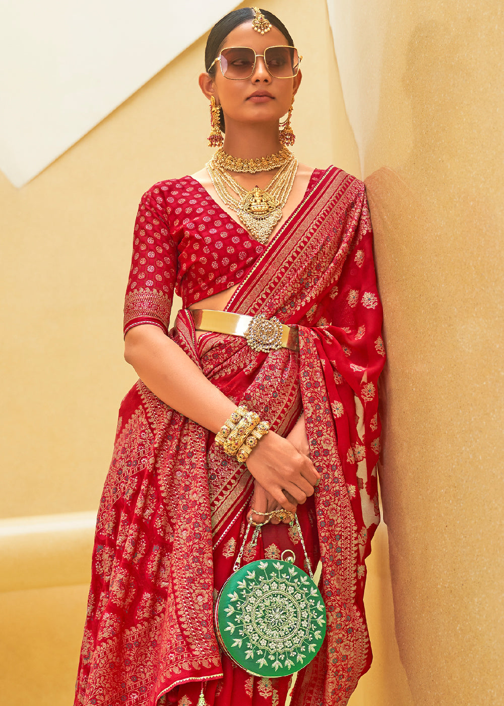 RED WOVEN PURE BRASSO ORGANZA SAREE