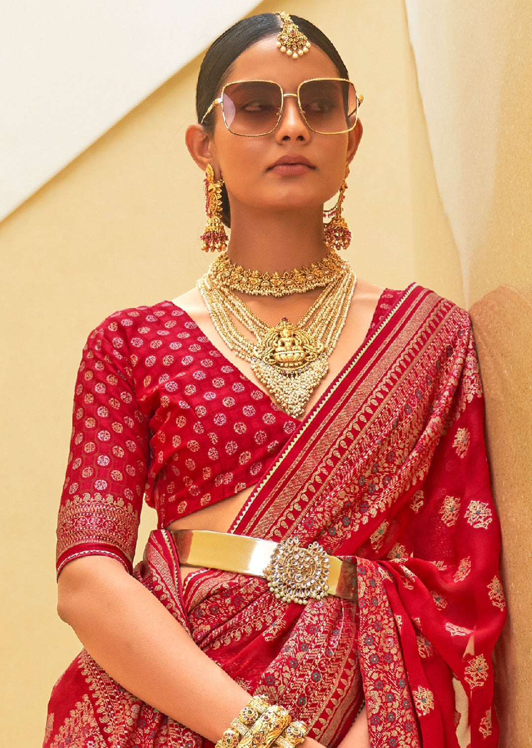 RED WOVEN PURE BRASSO ORGANZA SAREE