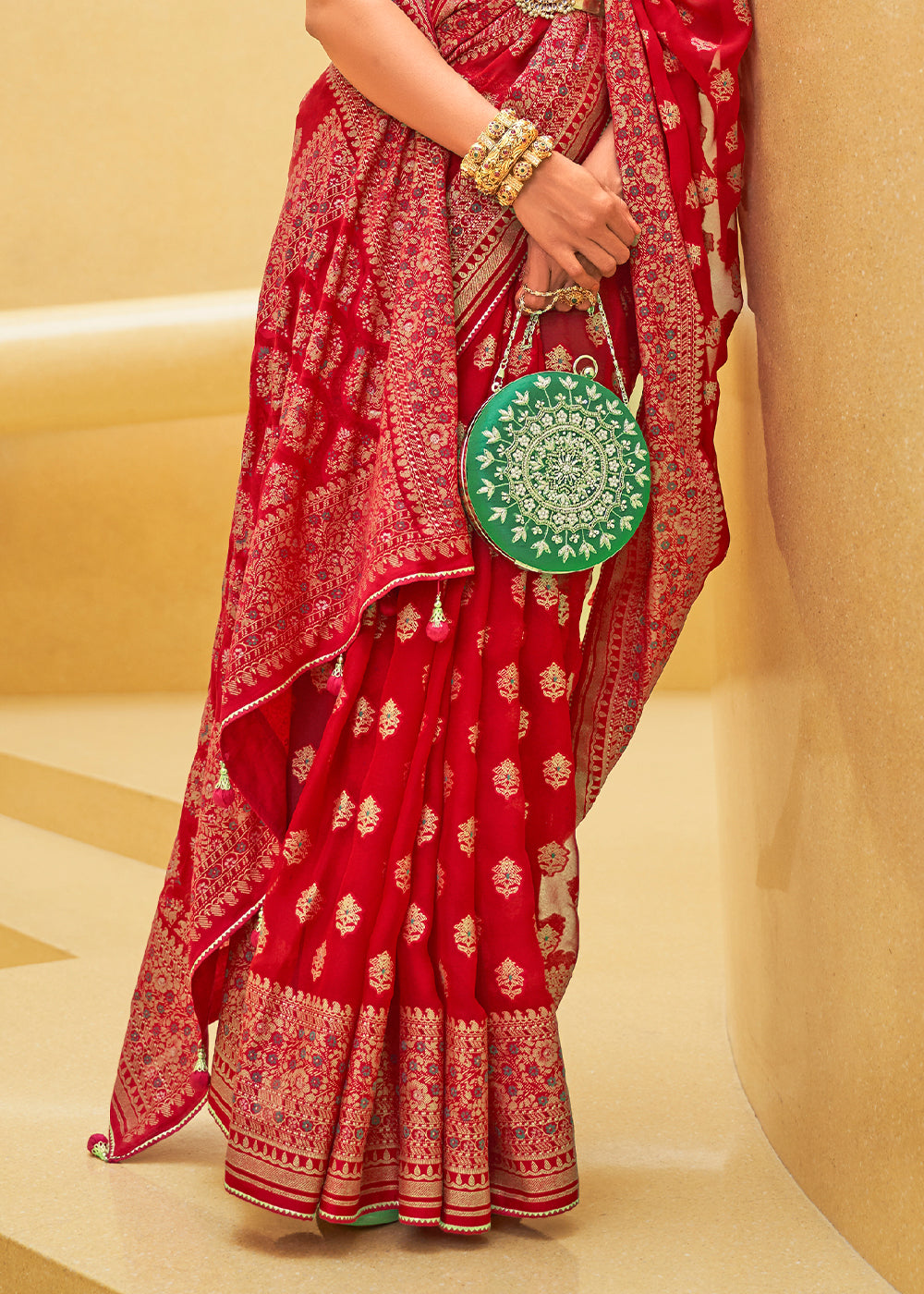 RED WOVEN PURE BRASSO ORGANZA SAREE