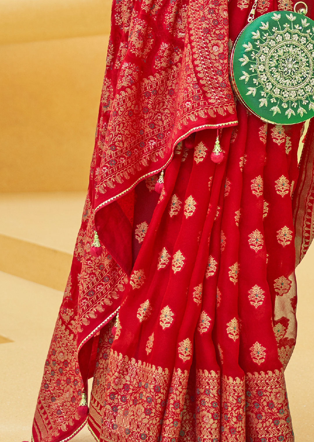 RED WOVEN PURE BRASSO ORGANZA SAREE