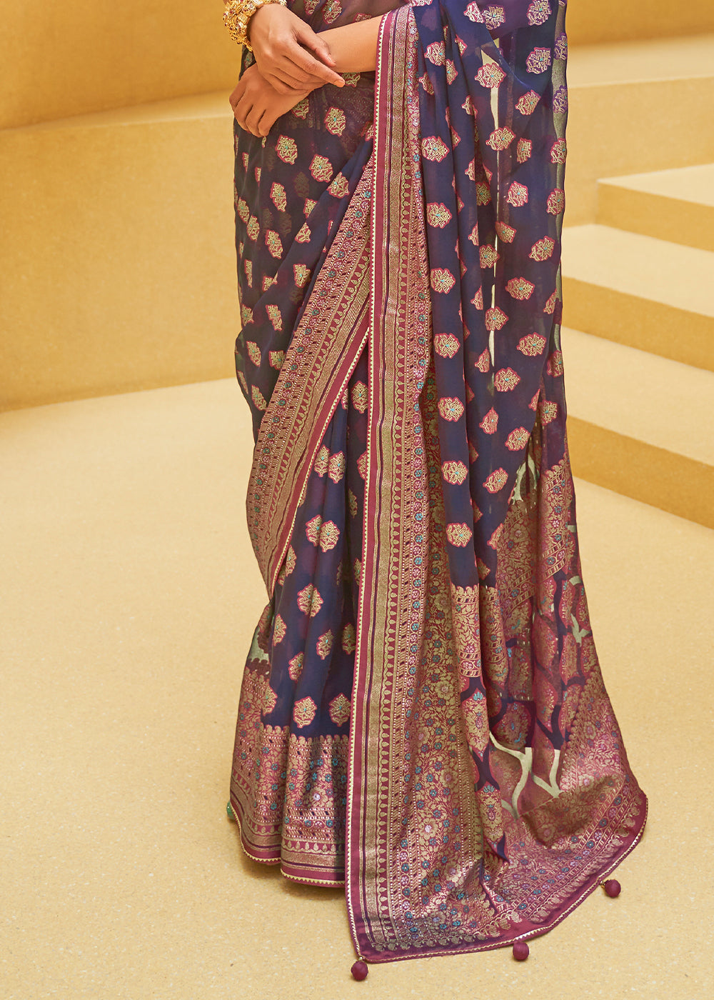 DEEP TRUE PURPLE WOVEN PURE BRASSO ORGANZA SAREE