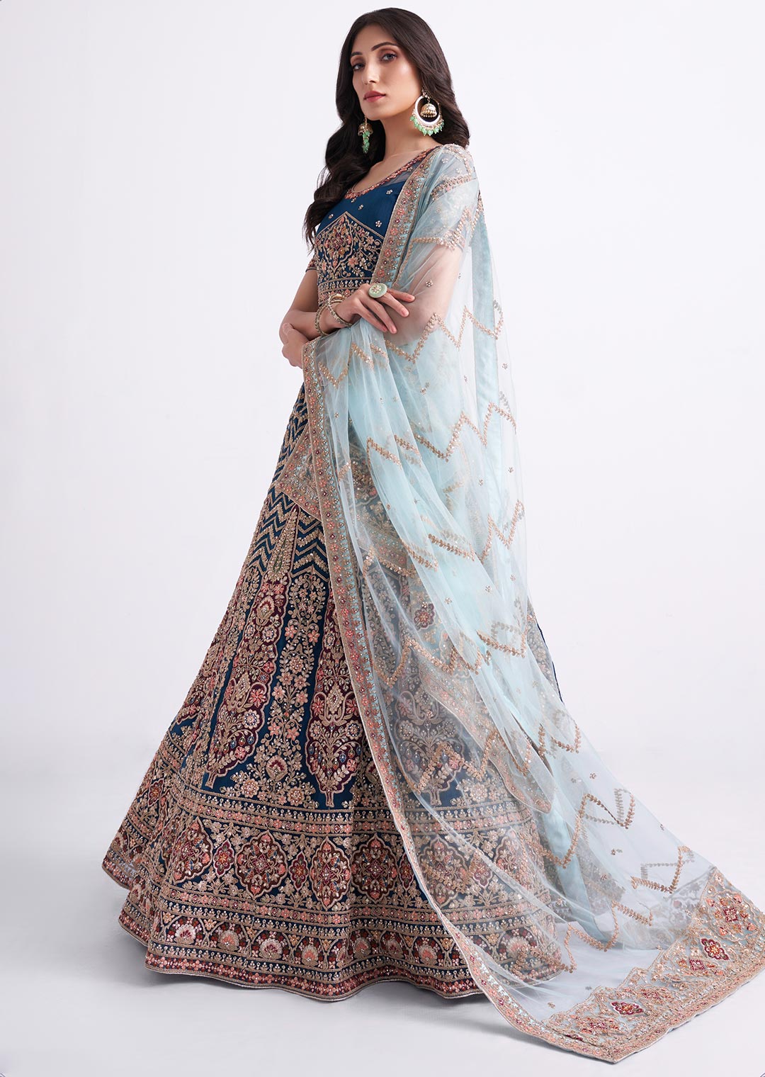 BLUE HEAVY EMBROIDERED DESIGNER BRIDAL LEHENGA