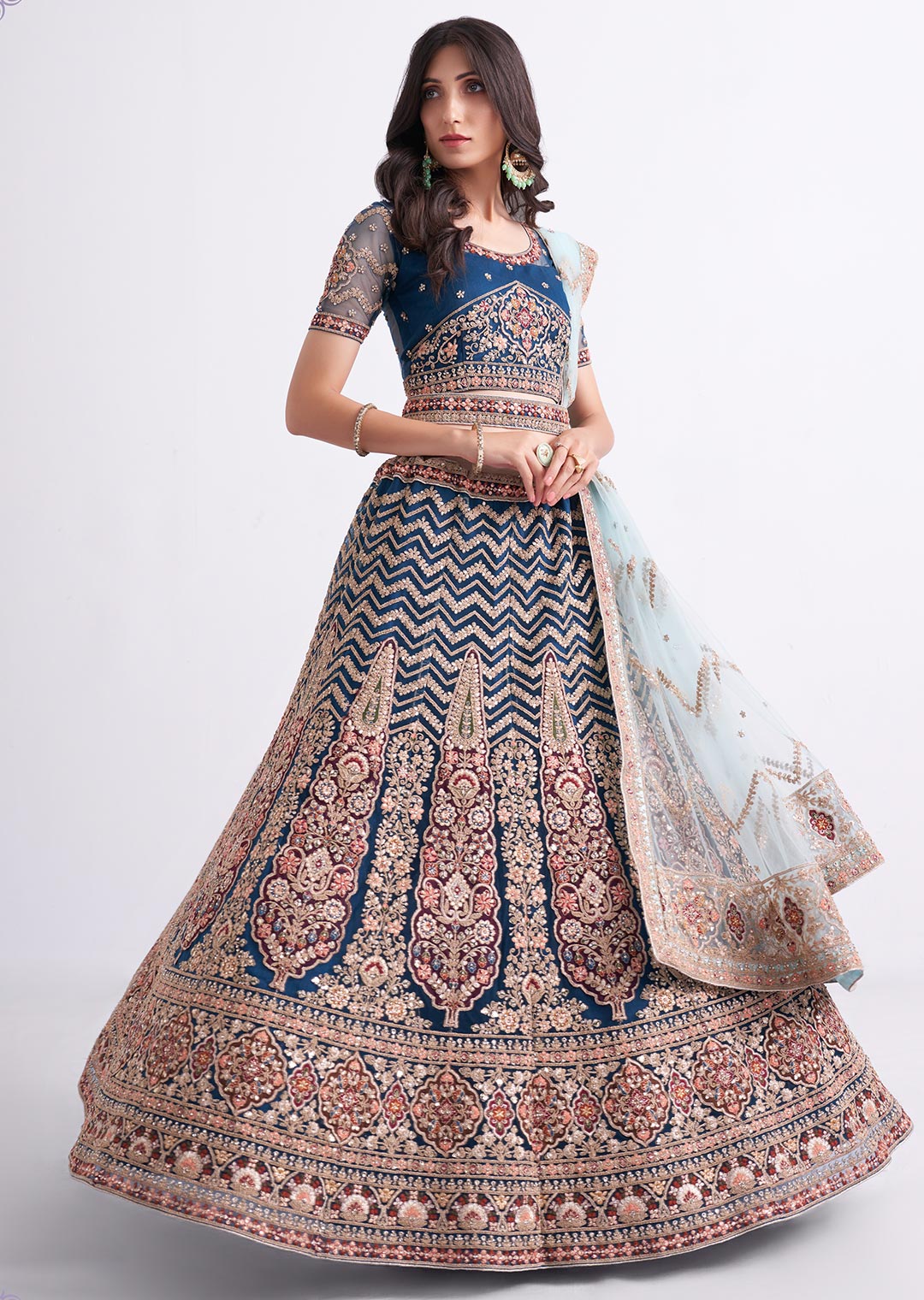 BLUE HEAVY EMBROIDERED DESIGNER BRIDAL LEHENGA